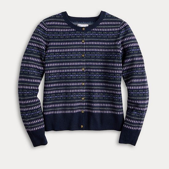  Women's Croft & Barrow® All Over Fair Isle Button Sweater Cardigan
