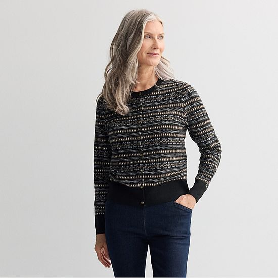  Women's Croft & Barrow® All Over Fair Isle Button Sweater Cardigan