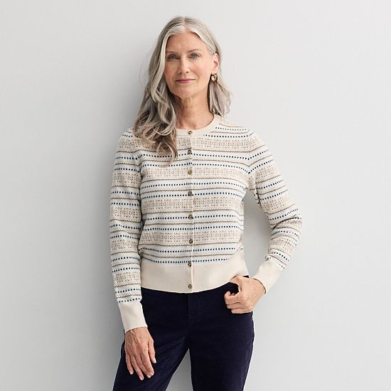  Women's Croft & Barrow® All Over Fair Isle Button Sweater Cardigan