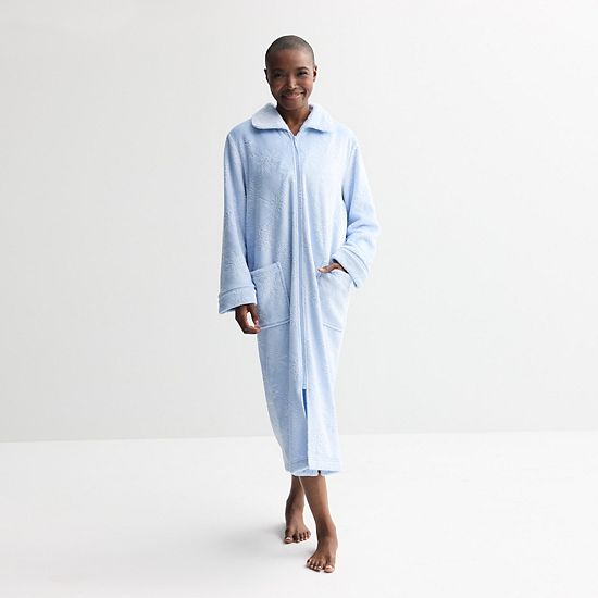  Petite Croft & Barrow® Long Plush Zip Front Robe