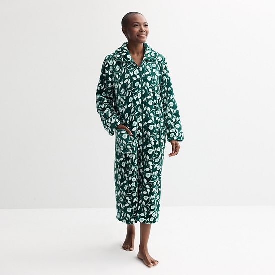  Petite Croft & Barrow® Long Plush Zip Front Robe