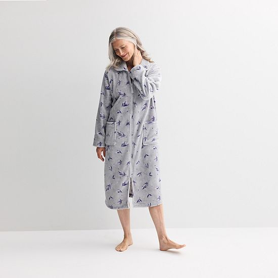  Petite Croft & Barrow® Long Plush Zip Front Robe