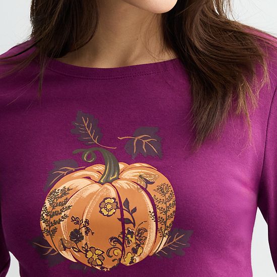  Women's Croft & Barrow® Long Sleeve Harvest Motif Tee