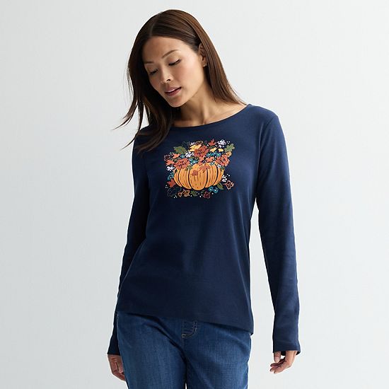  Women's Croft & Barrow® Long Sleeve Harvest Motif Tee