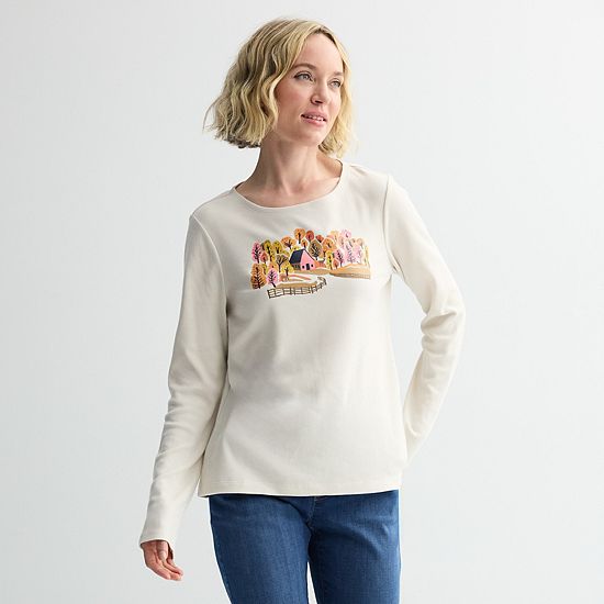  Women's Croft & Barrow® Long Sleeve Harvest Motif Tee