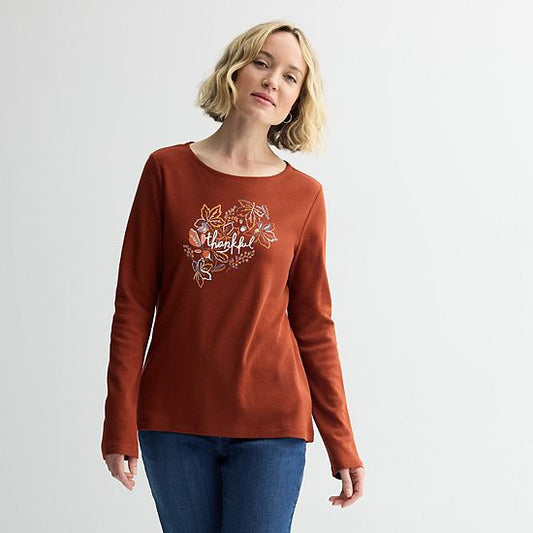  Petite Croft & Barrow® Rounded Hem Harvest Motif Tee