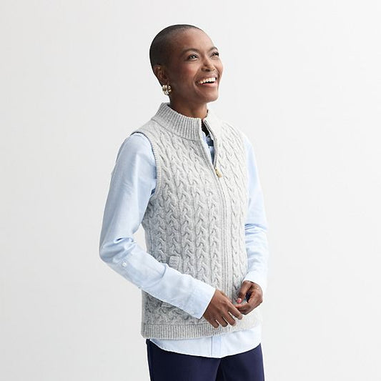  Women's Croft & Barrow Cabled Mini Mock Neck Full Zip Vest