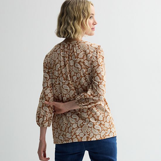  Women's Croft & Barrow® Bobble Trim Splitneck Top