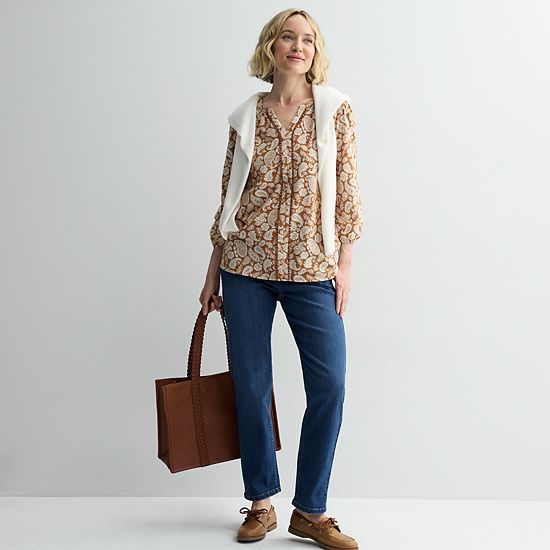  Women's Croft & Barrow® Bobble Trim Splitneck Top