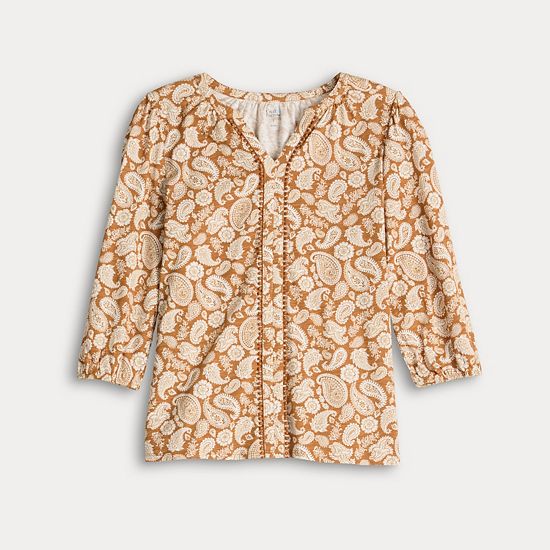  Women's Croft & Barrow® Bobble Trim Splitneck Top