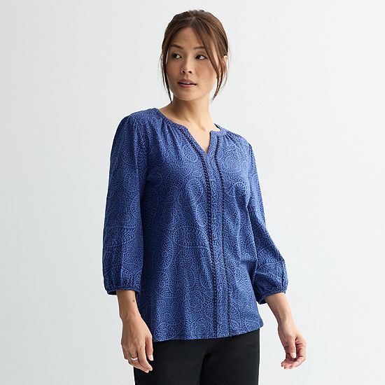  Women's Croft & Barrow® Bobble Trim Splitneck Top