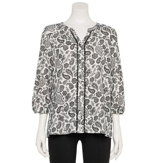  Women's Croft & Barrow® Bobble Trim Splitneck Top