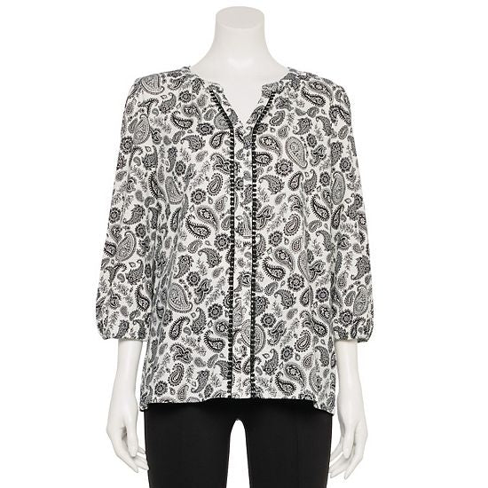  Women's Croft & Barrow® Bobble Trim Splitneck Top
