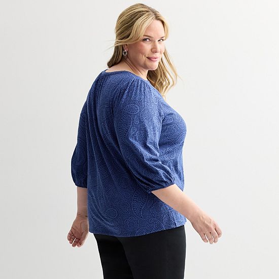  Plus Size Croft & Barrow® Bobble Trim Split Neck Top