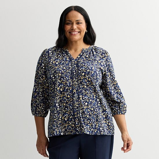  Plus Size Croft & Barrow® Bobble Trim Split Neck Top