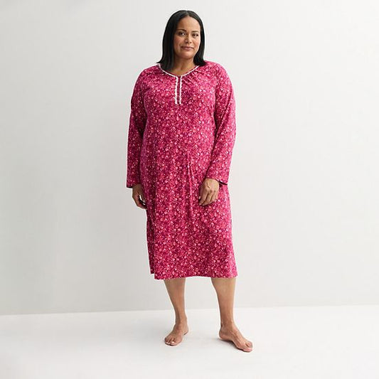  Plus Size Croft & Barrow® Long Sleeve Sleep Knit Gown