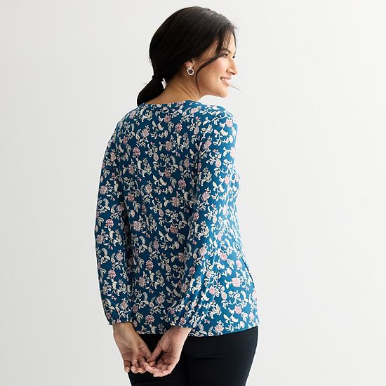  Women's Croft & Barrow® Smocked Henley Blouse