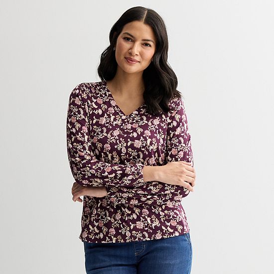  Women's Croft & Barrow® Smocked Henley Blouse