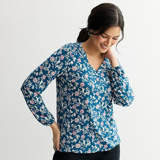  Women's Croft & Barrow® Smocked Henley Blouse