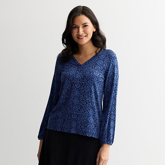  Women's Croft & Barrow® Smocked Henley Blouse