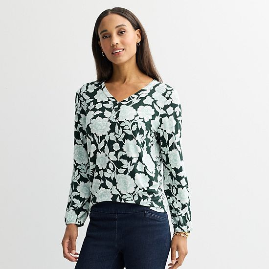  Women's Croft & Barrow® Smocked Henley Blouse