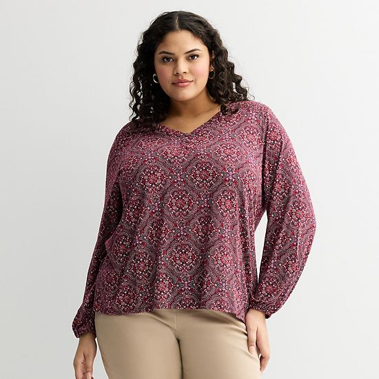  Plus Size Croft & Barrow® Smocked Henley Blouse