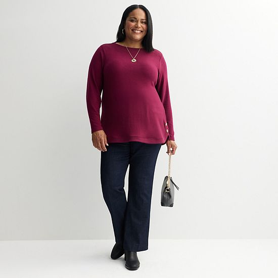  Plus Size Croft & Barrow® Side Button Bateau Top