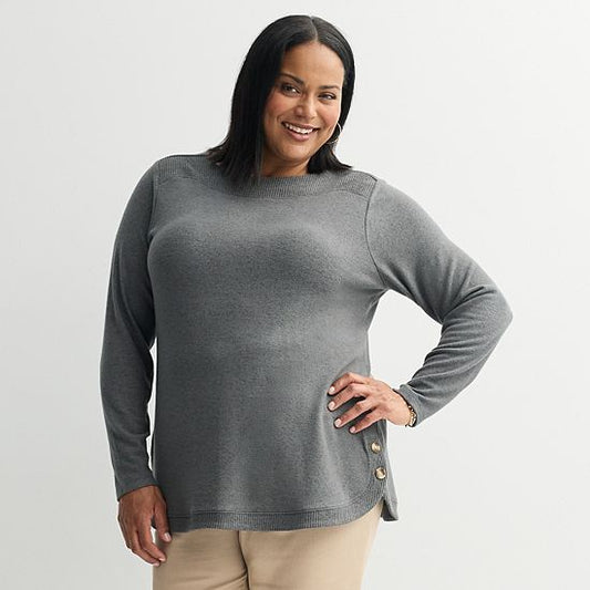  Plus Size Croft & Barrow® Side Button Bateau Top