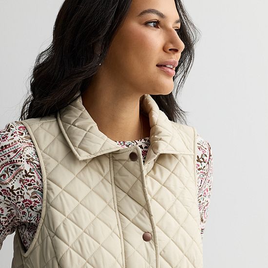  Women's Croft & Barrow® Quilted Snap Vest