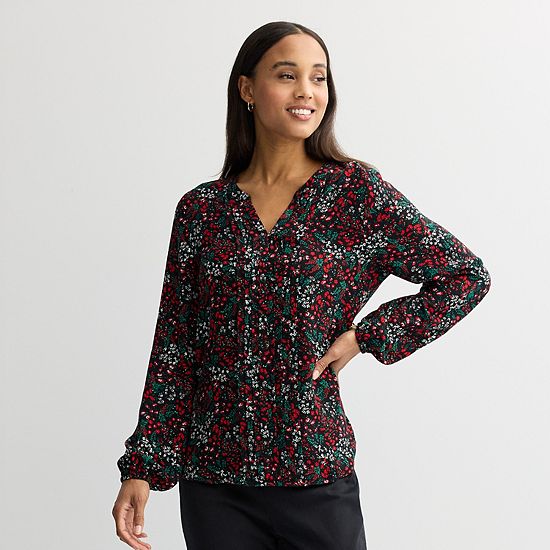  Women's Croft & Barrow® Split Neck Pintuck Blouse