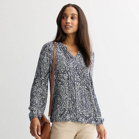  Women's Croft & Barrow® Split Neck Pintuck Blouse