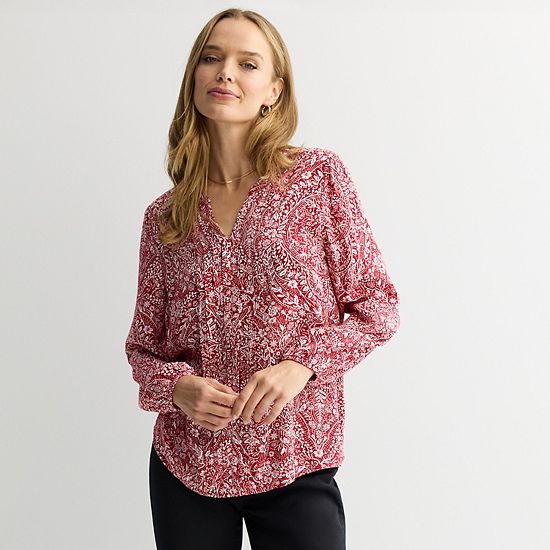  Women's Croft & Barrow® Split Neck Pintuck Blouse