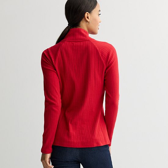 Women's Croft & Barrow® Raglan Button Mock Neck Top