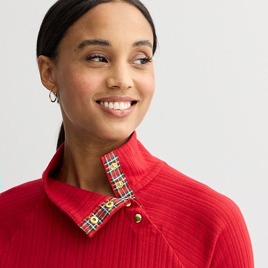 Women's Croft & Barrow® Raglan Button Mock Neck Top