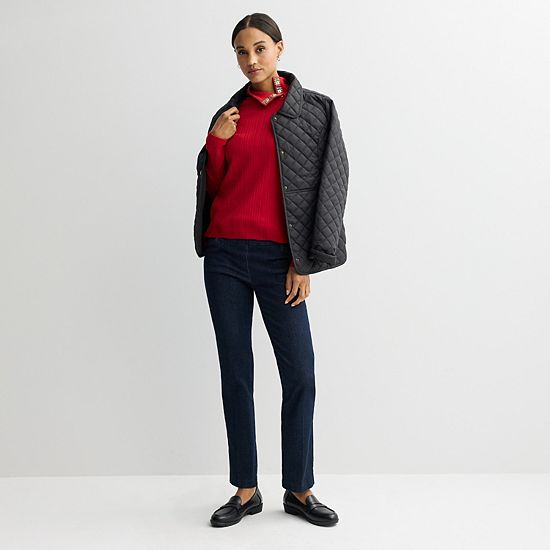  Women's Croft & Barrow® Raglan Button Mock Neck Top