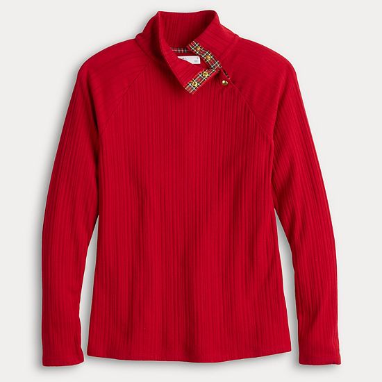  Women's Croft & Barrow® Raglan Button Mock Neck Top