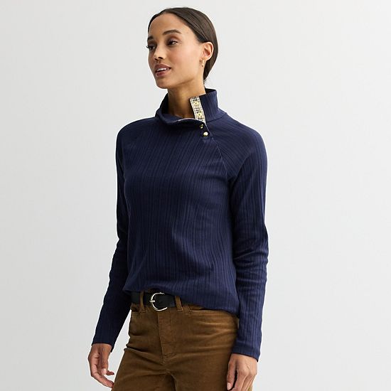  Women's Croft & Barrow® Raglan Button Mock Neck Top