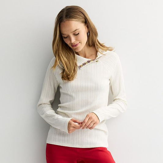  Women's Croft & Barrow® Raglan Button Mock Neck Top