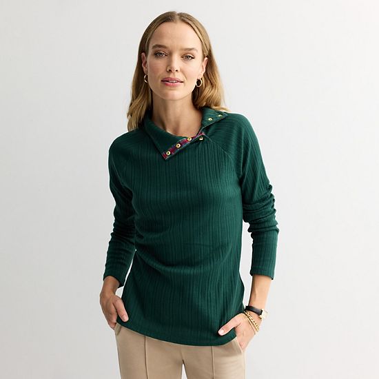  Women's Croft & Barrow® Raglan Button Mock Neck Top