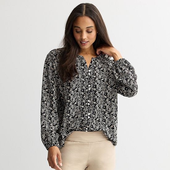  Women's Croft & Barrow Long Sleeve Y-Neck Tee
