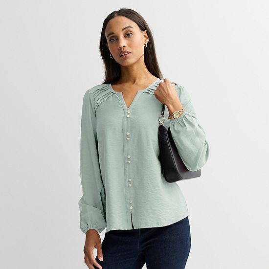  Women's Croft & Barrow Long Sleeve Y-Neck Tee
