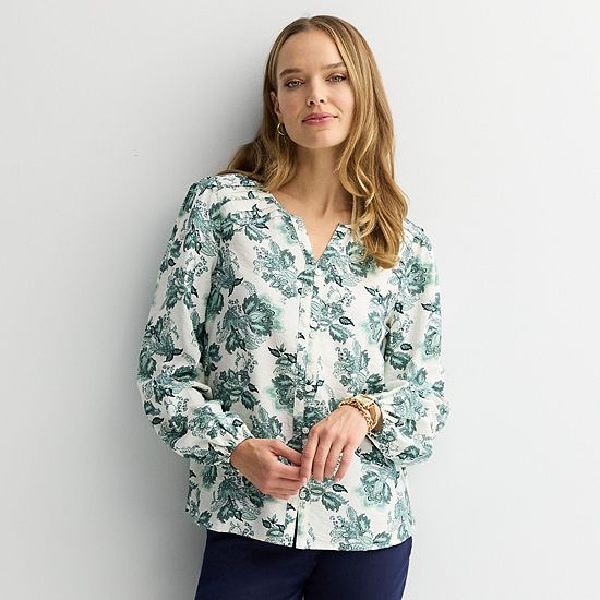  Women's Croft & Barrow Long Sleeve Y-Neck Tee