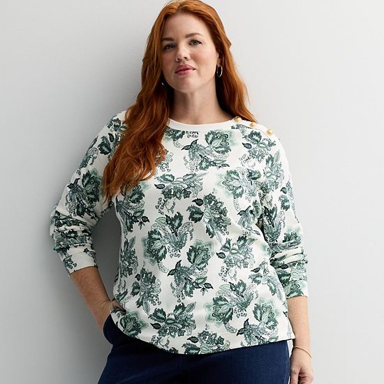  Plus Size Croft & Barrow® Gold Button Sweatshirt