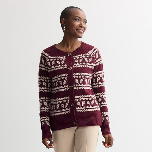  Women's Croft & Barrow® Leaf Fair Isle Cardigan