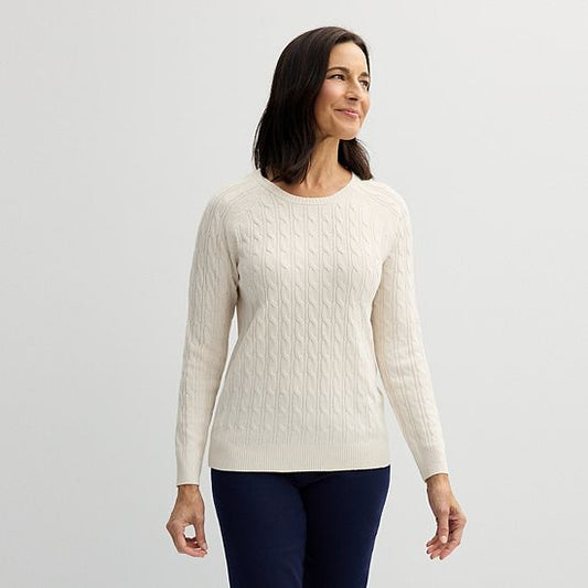  Petite Croft & Barrow® The Extra Soft Cabled Crewneck Sweater - Size Small