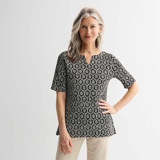  Petite Croft & Barrow® Elbow Sleeve Splitneck Top