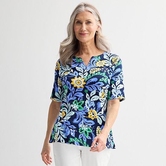  Women's Croft & Barrow® Elbow-Sleeve Splitneck Top