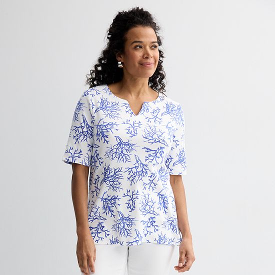  Women's Croft & Barrow® Elbow-Sleeve Splitneck Top